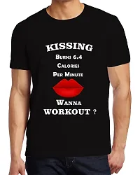 PUSHANKA Kissing Burns 6.4 Calories Printed Casual Regular Fit Half Sleeve T-Shirt for Men (Black, S)-thumb1