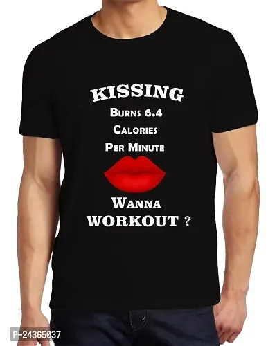 PUSHANKA Kissing Burns 6.4 Calories Printed Casual Regular Fit Half Sleeve T-Shirt for Men (Black, S)-thumb2