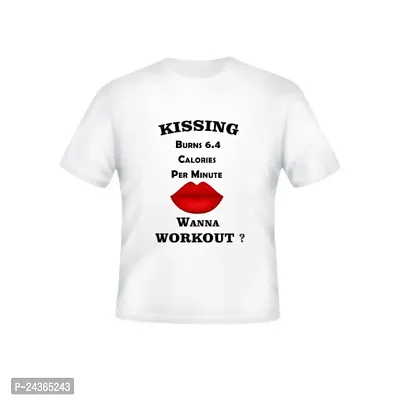 PUSHANKA Kissing Burns 6.4 Calories Printed Casual Regular Fit Half Sleeve T-Shirt for Men (White, L)-thumb0