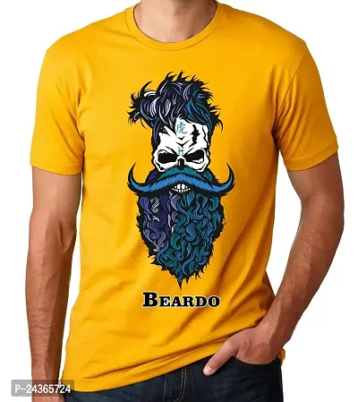 PUSHANKA Men's Cotton Regular Fit Round Neck Blue Beardo Printed T-Shirts - (Mustard Yellow, XL)