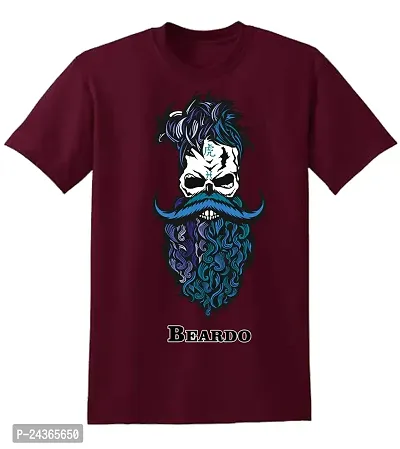 PUSHANKA Men's Cotton Regular Fit Round Neck Blue Beardo Printed T-Shirts - (Maroon, XXL)-thumb2