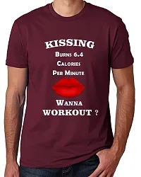 PUSHANKA Kissing Burns 6.4 Calories Printed Casual Regular Fit Half Sleeve T-Shirt for Men (Maroon, XXL)-thumb1