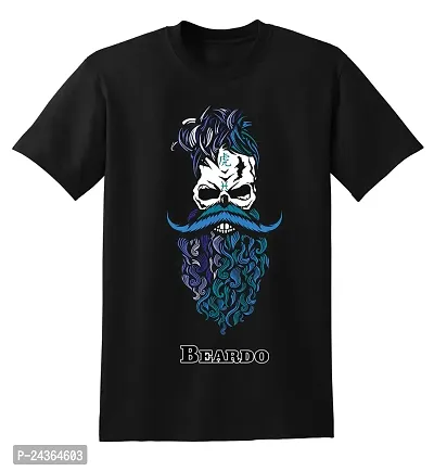 PUSHANKA Men's Cotton Regular Fit Round Neck Blue Beardo Printed T-Shirts - (Black, M)