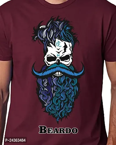 PUSHANKA Men's Cotton Regular Fit Round Neck Blue Beardo Printed T-Shirts - (Maroon, S)-thumb4