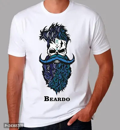 PUSHANKA Men's Cotton Regular Fit Round Neck Blue Beardo Printed T-Shirts - (White, XXL)-thumb0