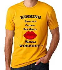 PUSHANKA Kissing Burns 6.4 Calories Printed Casual Regular Fit Half Sleeve T-Shirt for Men (Mustard Yellow, M)-thumb1