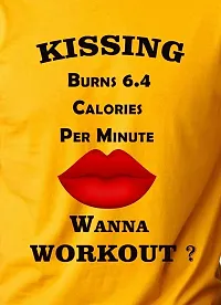 PUSHANKA Kissing Burns 6.4 Calories Printed Casual Regular Fit Half Sleeve T-Shirt for Men (Mustard Yellow, XXL)-thumb3