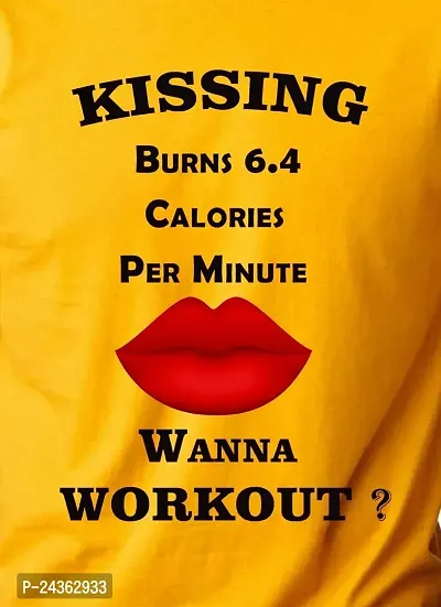 PUSHANKA Kissing Burns 6.4 Calories Printed Casual Regular Fit Half Sleeve T-Shirt for Men (Mustard Yellow, XXL)-thumb4