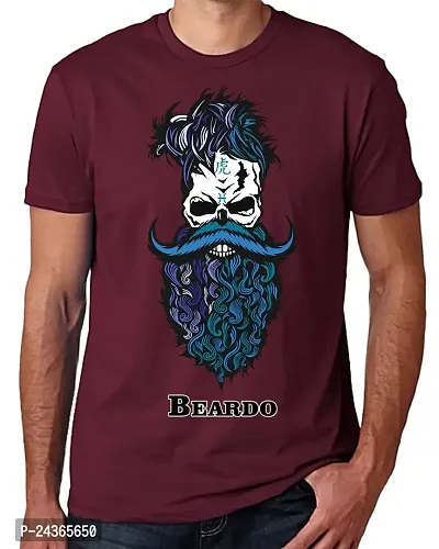 PUSHANKA Men's Cotton Regular Fit Round Neck Blue Beardo Printed T-Shirts - (Maroon, XXL)-thumb0