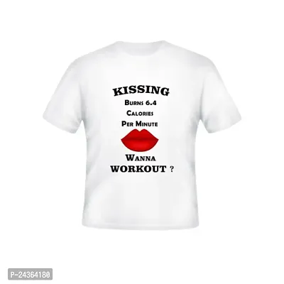 PUSHANKA Kissing Burns 6.4 Calories Printed Casual Regular Fit Half Sleeve T-Shirt for Men (White, XXL)