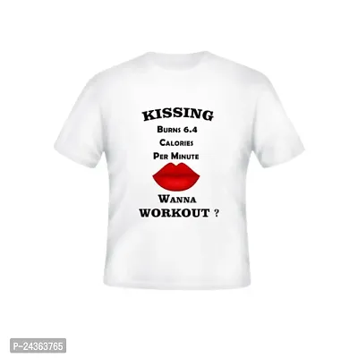 PUSHANKA Kissing Burns 6.4 Calories Printed Casual Regular Fit Half Sleeve T-Shirt for Men (White, XL)