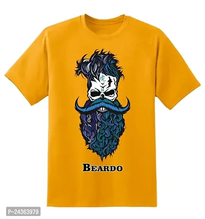 PUSHANKA Men's Cotton Regular Fit Round Neck Blue Beardo Printed T-Shirts - (Mustard Yellow, S)-thumb2