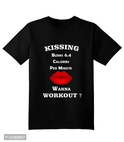 PUSHANKA Kissing Burns 6.4 Calories Printed Casual Regular Fit Half Sleeve T-Shirt for Men (Black, S)