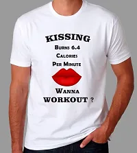 PUSHANKA Kissing Burns 6.4 Calories Printed Casual Regular Fit Half Sleeve T-Shirt for Men (White, XXL)-thumb1