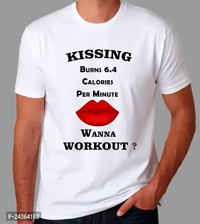 PUSHANKA Kissing Burns 6.4 Calories Printed Casual Regular Fit Half Sleeve T-Shirt for Men (White, XXL)-thumb2