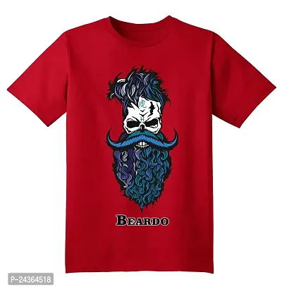 PUSHANKA Men's Cotton Regular Fit Round Neck Blue Beardo Printed T-Shirts - (Red, M)