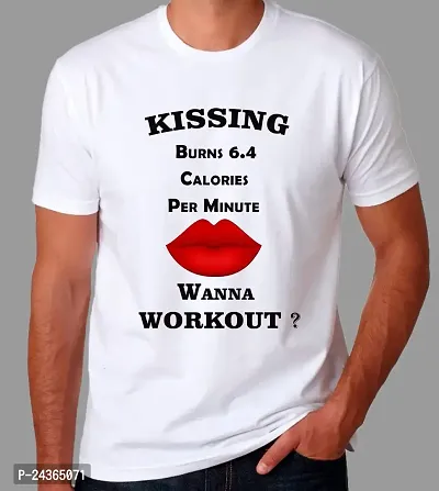 PUSHANKA Kissing Burns 6.4 Calories Printed Casual Regular Fit Half Sleeve T-Shirt for Men (White, S)-thumb2