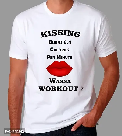 PUSHANKA Kissing Burns 6.4 Calories Printed Casual Regular Fit Half Sleeve T-Shirt for Men (White, L)-thumb2