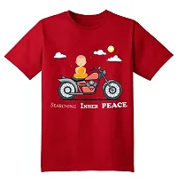 PUSHANKA Men's Cotton Regular Fit Round Neck Searching Inner Peace Printed T-Shirts - (Red, XL)-thumb1