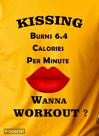 PUSHANKA Kissing Burns 6.4 Calories Printed Casual Regular Fit Half Sleeve T-Shirt for Men (Mustard Yellow, L)-thumb4