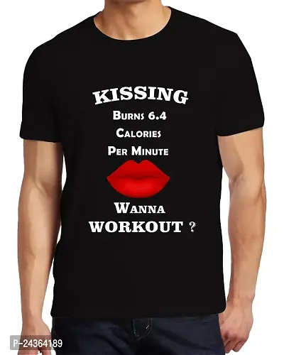 PUSHANKA Kissing Burns 6.4 Calories Printed Casual Regular Fit Half Sleeve T-Shirt for Men (Black, XXL)-thumb2