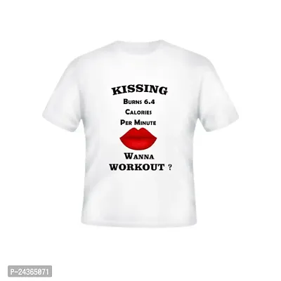 PUSHANKA Kissing Burns 6.4 Calories Printed Casual Regular Fit Half Sleeve T-Shirt for Men (White, S)-thumb0