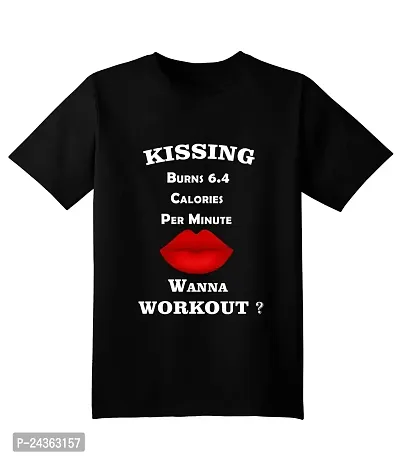 PUSHANKA Kissing Burns 6.4 Calories Printed Casual Regular Fit Half Sleeve T-Shirt for Men (Black, M)