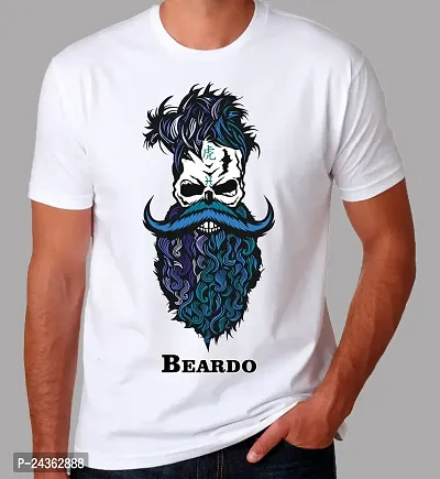 PUSHANKA Men's Cotton Regular Fit Round Neck Blue Beardo Printed T-Shirts - (White, S)-thumb0