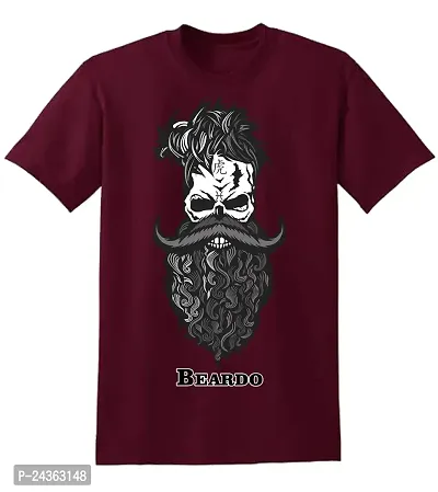 PUSHANKA Men's Cotton Regular Fit Round Neck Black N White Beardo Printed T-Shirts-thumb2