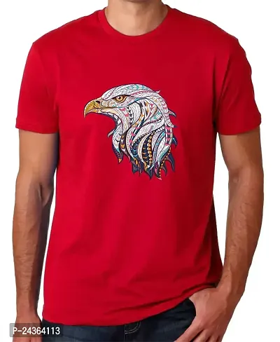 PUSHANKA Men's Cotton Regular Fit Round Neck Eagle Face Printed T-Shirts-thumb2