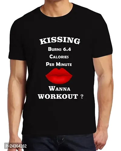 PUSHANKA Kissing Burns 6.4 Calories Printed Casual Regular Fit Half Sleeve T-Shirt for Men (Black, L)-thumb2