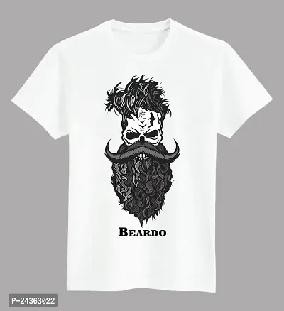 PUSHANKA Men's Cotton Regular Fit Round Neck Black N White Beardo Printed T-Shirts-thumb0