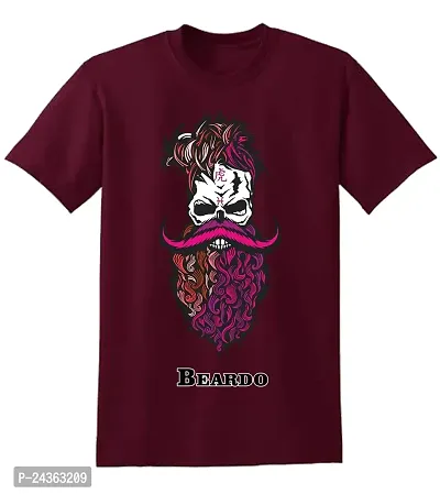 PUSHANKA Men's Cotton Regular Fit Round Neck Pink Beardo Printed T-Shirts-thumb0