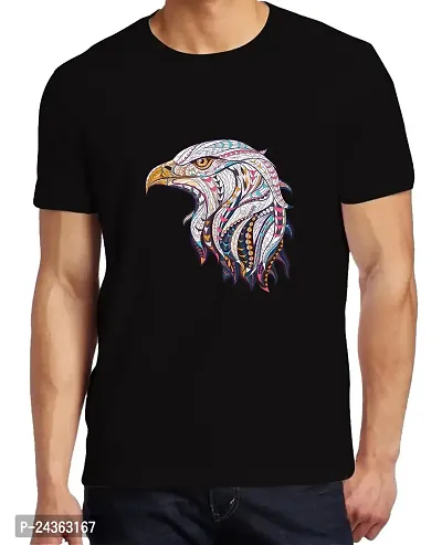 PUSHANKA Men's Cotton Regular Fit Round Neck Eagle Face Printed T-Shirts