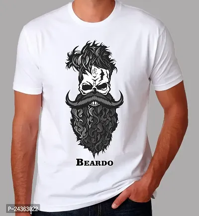 PUSHANKA Men's Cotton Regular Fit Round Neck Black N White Beardo Printed T-Shirts-thumb2