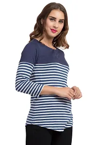 Multicoloured Striped Cotton Regular Fit Tees-thumb2