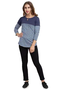 Multicoloured Striped Cotton Regular Fit Tees-thumb3