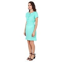 Turquoise Polycotton Solid A-Line Dress-thumb2