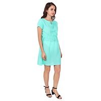 Turquoise Polycotton Solid A-Line Dress-thumb3