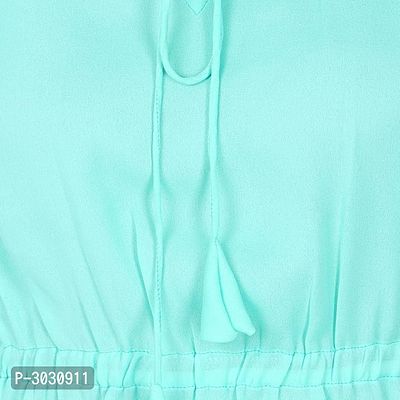 Turquoise Polycotton Solid A-Line Dress-thumb5