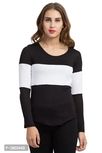 Round Neck Full Sleeve Casual Black Color Women's T-Shirt