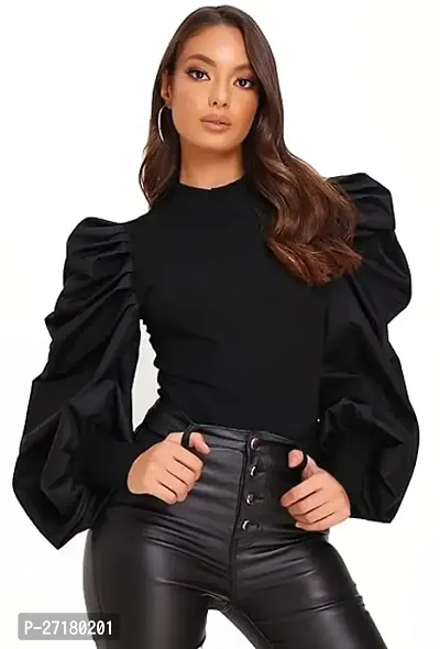 Black Full Puff Sleeve Top for Women