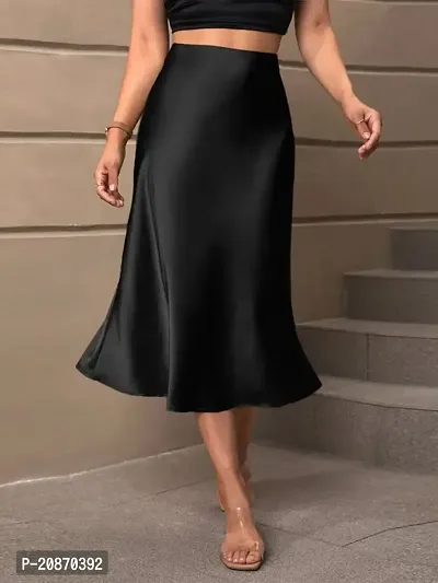 Women Stretchable Side Slit Skirt-thumb0