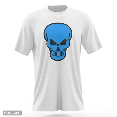 Stylish White Printed Polyester Round Neck T-Shirt For Men