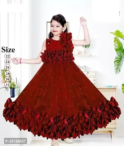 Stylish Net Red Solid Frocks For Girls-thumb0