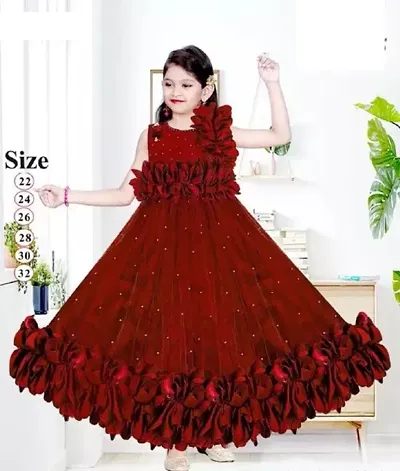 Stylish Net Solid Frocks For Girls