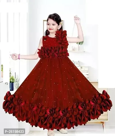 Stylish Net Red Solid Frocks For Girls-thumb0