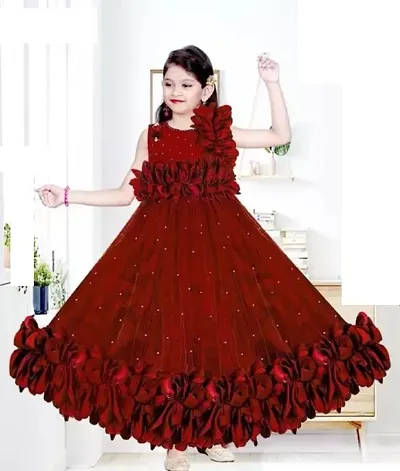 Stylish Net Solid Frocks For Girls