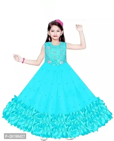 Stylish Net Green Solid Frocks For Girls