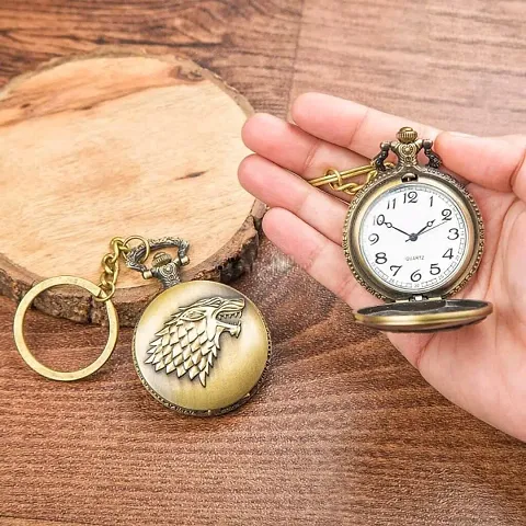 Seven Square Premium Retro Vintage Classic Design Pocket Watch with Dial Stainless Metal Keychain with Key Ring Anti Gift for Men Women